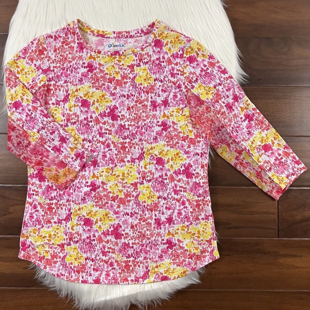 IBKUL Women's Floral Top - Pink and Yellow